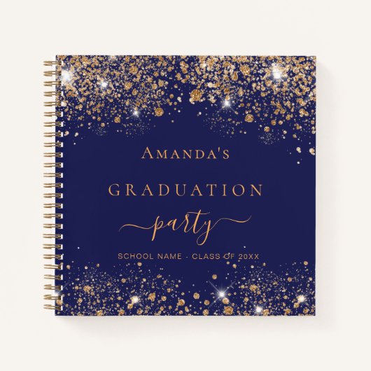 Gastboek afstuderen navy blauw goud glitter 2025 notitieboek (Voorkant)
