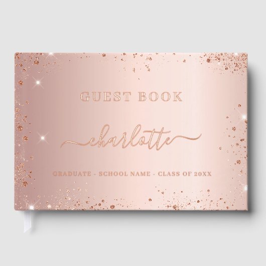 Gastboek Afstuderen Party roos gouden glitter Gastenboek (Voorkant)