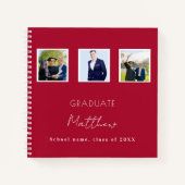 Gastboek afstuderen rood wit foto naam notitieboek (Voorkant)