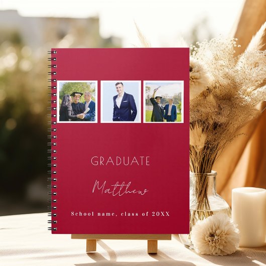 Gastboek afstuderen rood wit foto naam notitieboek