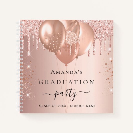 Gastboek afstuderen roos goudbruine glitter notitieboek (Voorkant)