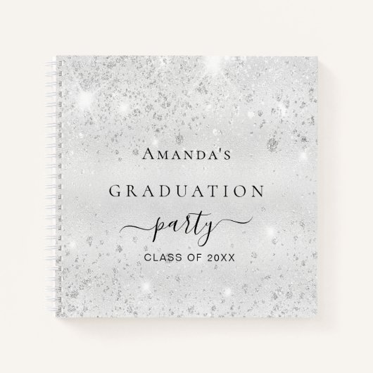 Gastboek afstuderen zilveren glitter naam 2025 notitieboek (Voorkant)