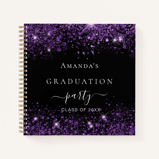 Gastboek afstuderen zwart paars glitsstof notitieboek (Voorkant)