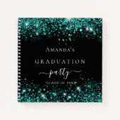 Gastboek afstuderen zwarte blauwgroen glitter notitieboek (Voorkant)