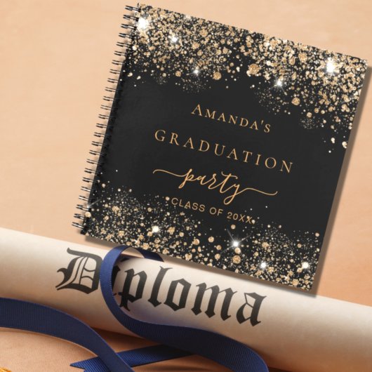 Gastboek afstuderen zwarte goudglitter 2023 notitieboek