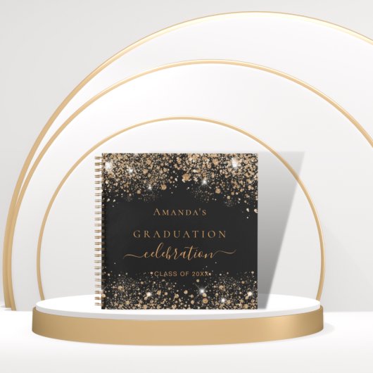 Gastboek afstuderen zwarte goudglitter 2023 notitieboek