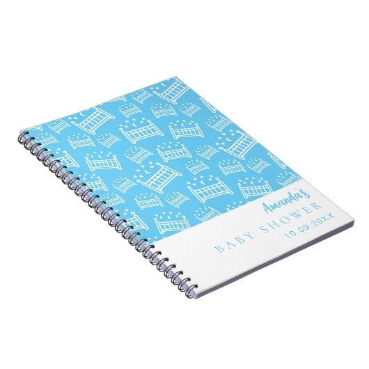 Gastboek Baby shower blauw witte wiegjes jongen Notitieboek (Rechterzijde)