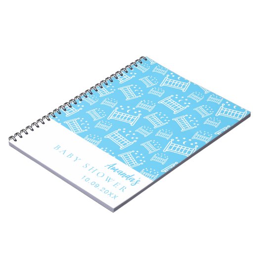 Gastboek Baby shower blauw witte wiegjes jongen Notitieboek (Linkerzijde)