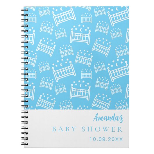Gastboek Baby shower blauw witte wiegjes jongen Notitieboek (Voorkant)