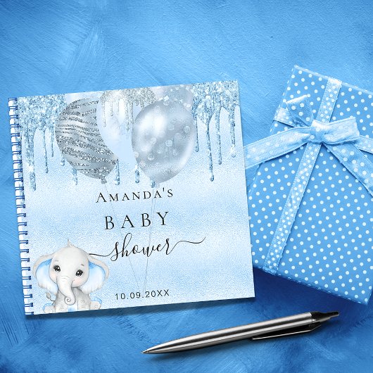 Gastboek baby shower blauwe olifant notitieboek