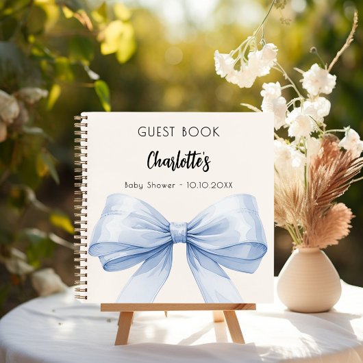 Gastboek Baby shower blue bow beige cream boy Notitieboek