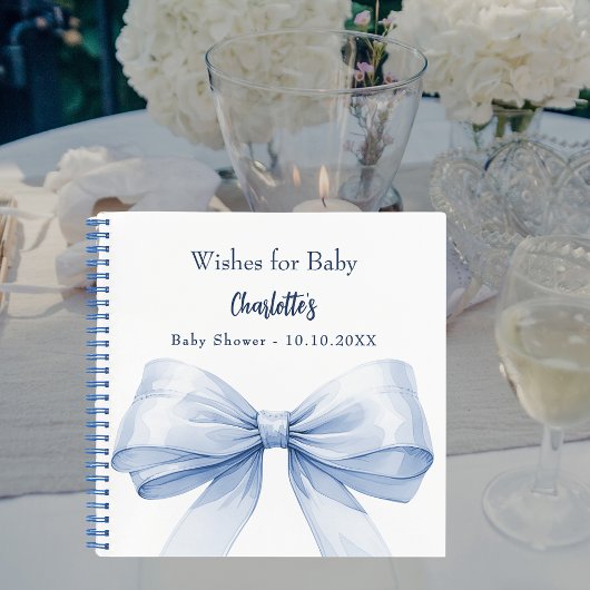 Gastboek Baby shower blue bow boy wensen Notitieboek