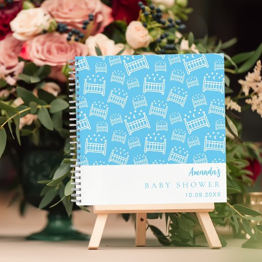 Gastboek Baby shower Boy blauw witte wiegjes Notitieboek