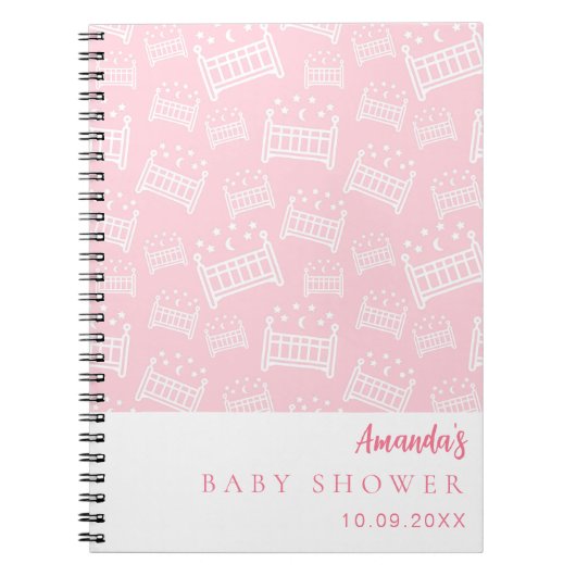 Gastboek Baby shower Meisje roze witte wiegjes Notitieboek (Voorkant)