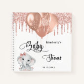 Gastboek baby shower olifant roos goud wit notitieboek (Voorkant)
