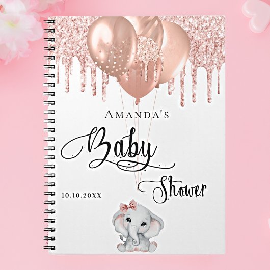 Gastboek baby shower olifant roos goud wit notitieboek