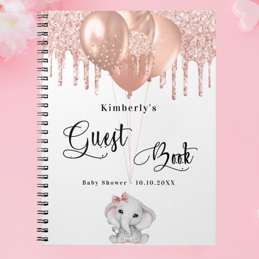 Gastboek baby shower olifant roos goud wit notitieboek