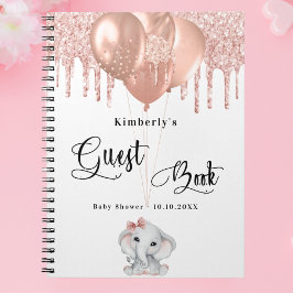 Gastboek baby shower olifant roos gouden ballonnen notitieboek