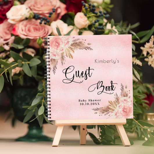 Gastboek Baby shower pampas gras blush roos Notitieboek