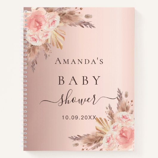 Gastboek Baby shower pampas roos goud Notitieboek (Voorkant)