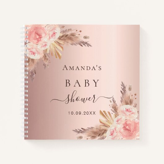 Gastboek Baby shower pampas roos goud Notitieboek (Voorkant)