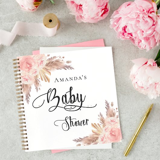Gastboek baby shower pampas roos goud notitieboek