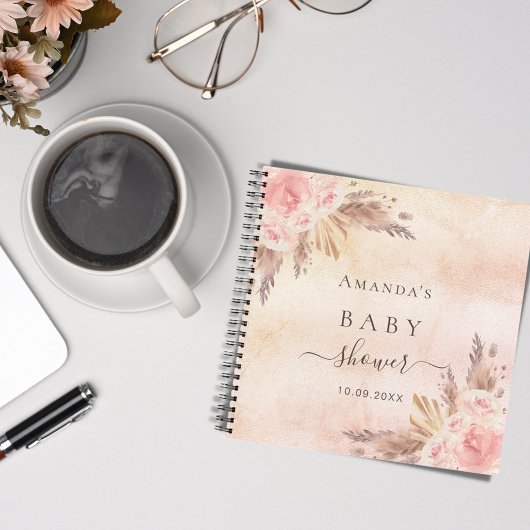 Gastboek Baby shower pampas roos Notitieboek