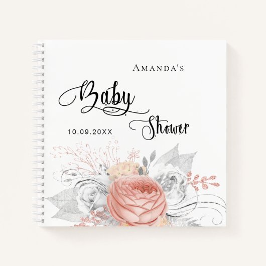 Gastboek baby shower roos goudbloemen notitieboek (Voorkant)