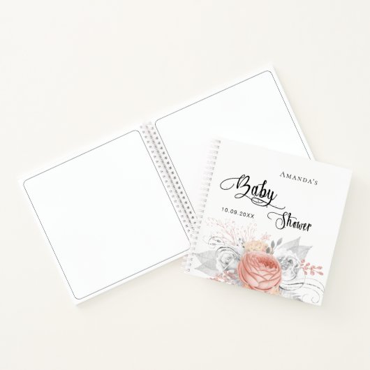 Gastboek baby shower roos goudbloemen notitieboek (Binnen)