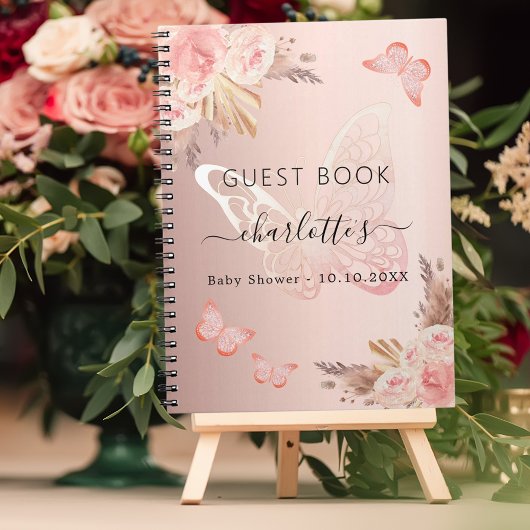Gastboek Baby shower roos gouden vlinder boho Notitieboek