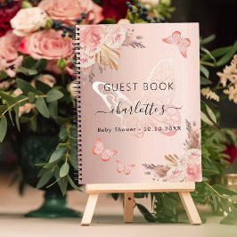 Gastboek Baby shower roos gouden vlinder boho Notitieboek