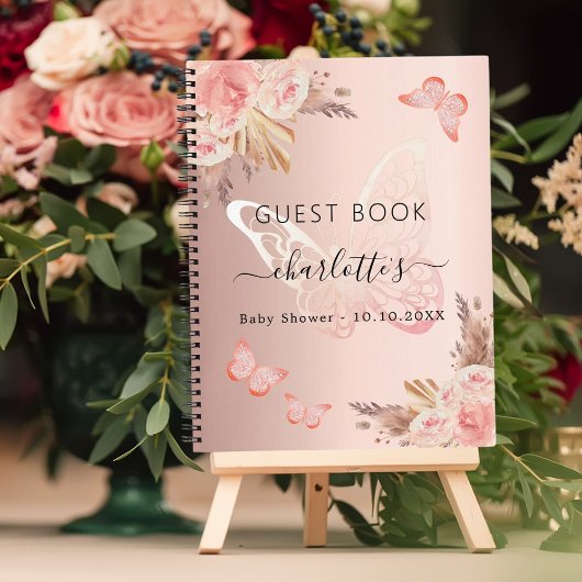 Gastboek Baby shower roos gouden vlinder boho Notitieboek