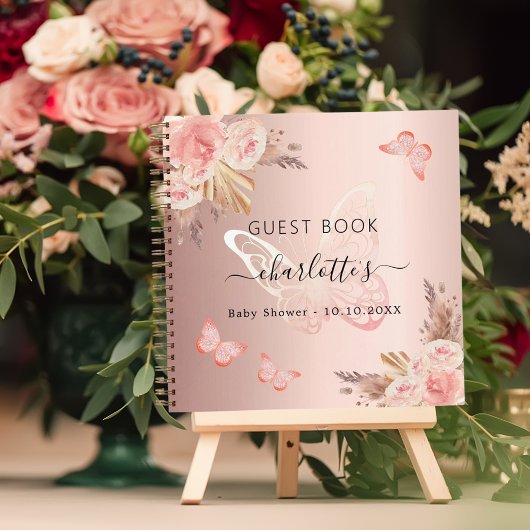Gastboek Baby shower roos gouden vlinder boho Notitieboek