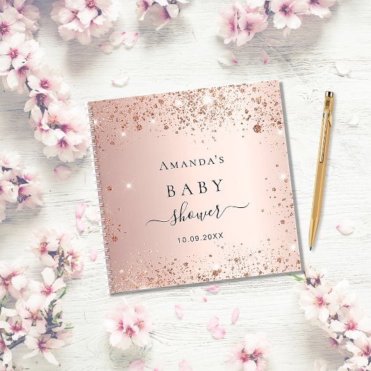 Gastboek baby shower roos goudglitsstof notitieboek