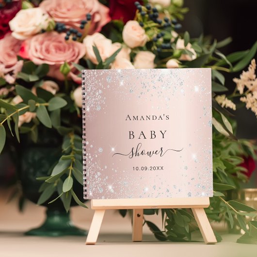 Gastboek baby shower roos goudglitter notitieboek