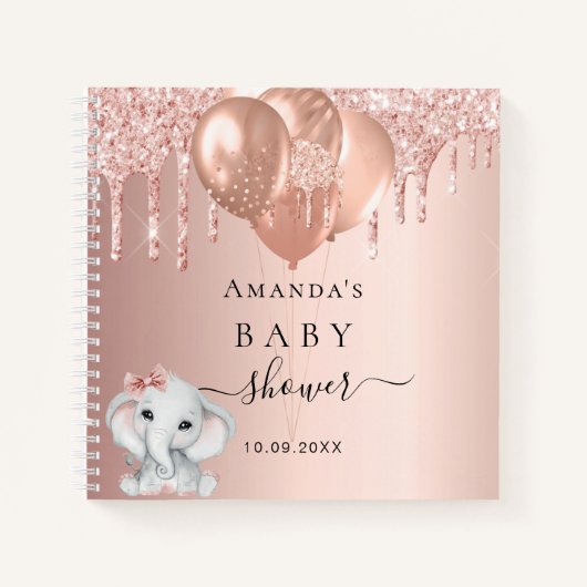 Gastboek baby shower roos goudglitterolifant notitieboek (Voorkant)