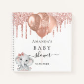 Gastboek baby shower roos goudglitterolifant notitieboek (Voorkant)
