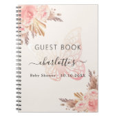 Gastboek Baby shower roze beige vlinder boho Notitieboek (Voorkant)
