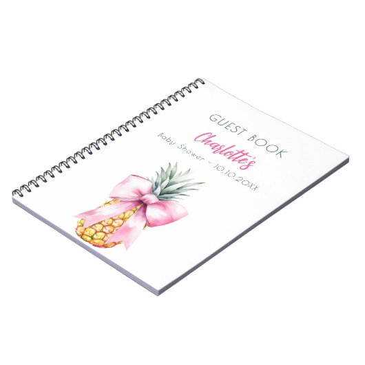 Gastboek baby shower roze strik ananas meisje notitieboek (Linkerzijde)