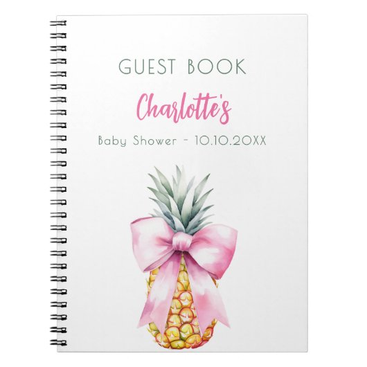 Gastboek baby shower roze strik ananas meisje notitieboek (Voorkant)