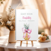 Gastboek baby shower roze strik ananas meisje notitieboek