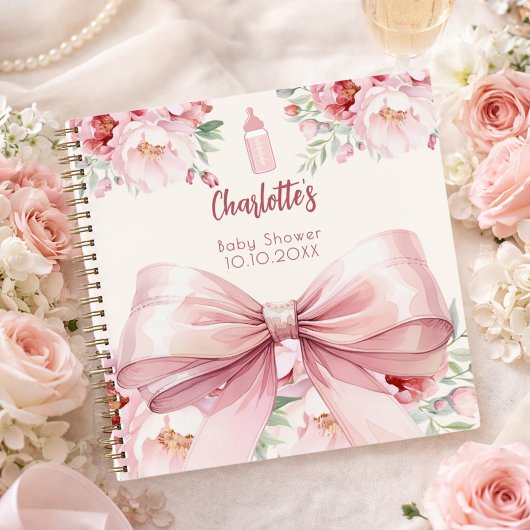 Gastboek Baby shower roze strik bloemen Notitieboek