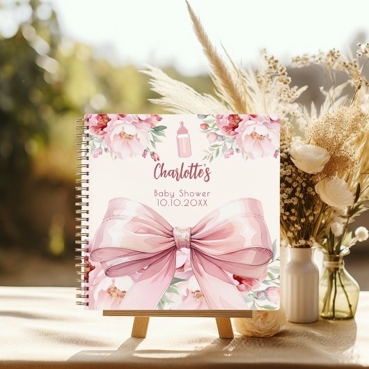 Gastboek Baby shower roze strik bloemen Notitieboek