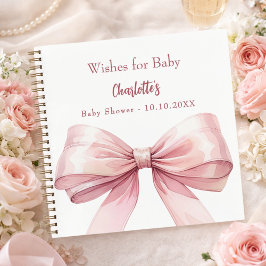 Gastboek Baby shower roze strikje meisje wenst wit Notitieboek