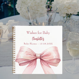 Gastboek Baby shower roze strikje meisje wenst wit Notitieboek