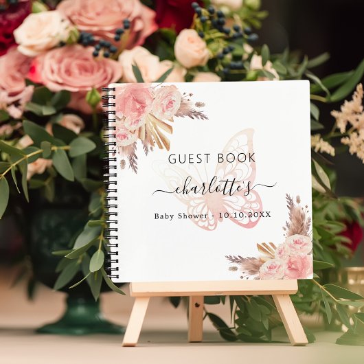 Gastboek Baby shower roze vlinder boho Notitieboek