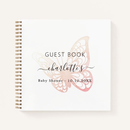 Gastboek Baby shower roze vlinder Notitieboek (Voorkant)