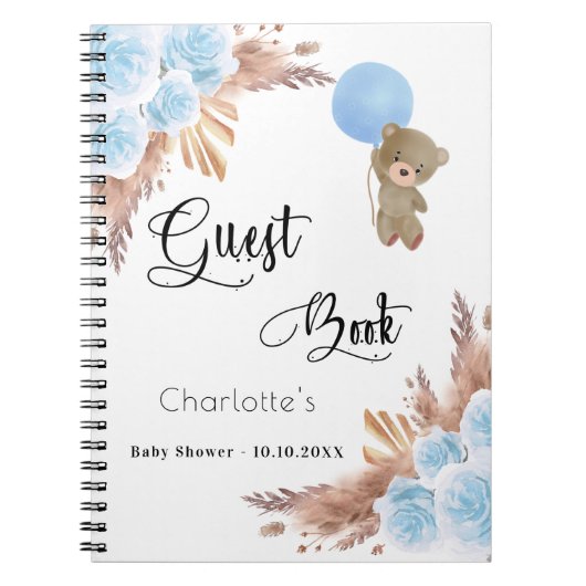Gastboek Baby shower teddy pampas gras Notitieboek (Voorkant)