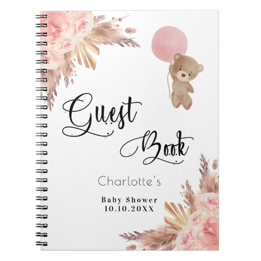 Gastboek baby shower teddy pampas gras notitieboek (Voorkant)