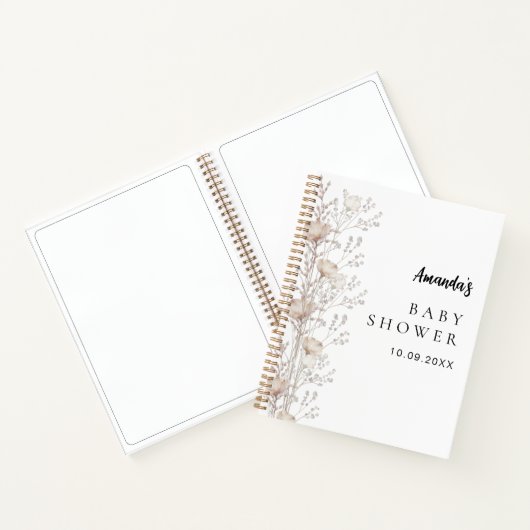 Gastboek baby shower wilde bloemen beige crème notitieboek (Binnen)